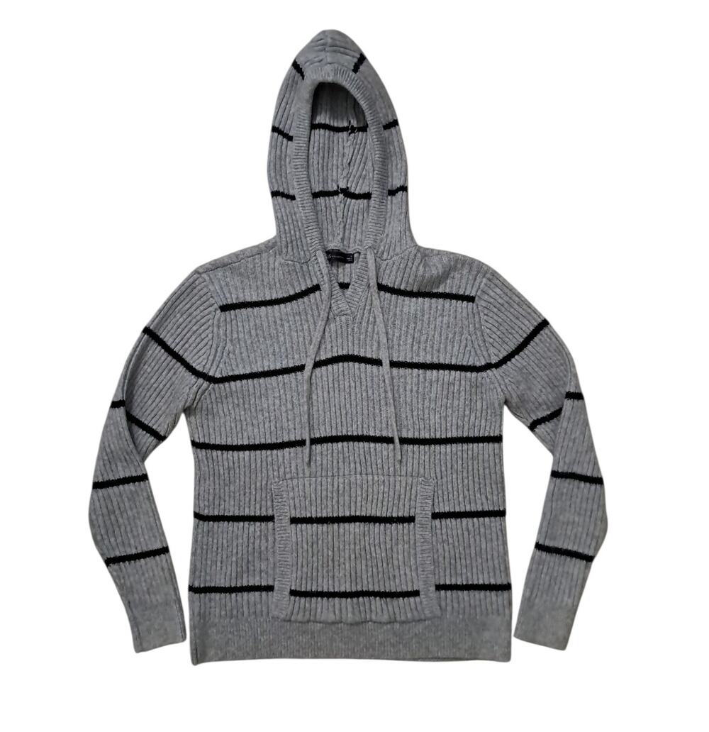 MARKS & SPENCER Gray Knit Striped Sweater Hoodie Size M Soft Loungewear Unisex